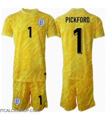 Inghilterra Jordan Pickford #1 Portiere Seconda Maglia Bambino Europei 2024 Manica Corta (+ Pantaloni corti)
